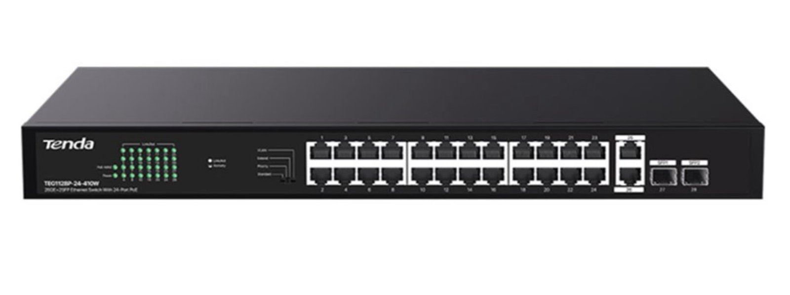 Tenda 24 Port Poe+ 10-100-1000 2 Port SFP 2 Port Uplink Switch Çelik Kasa