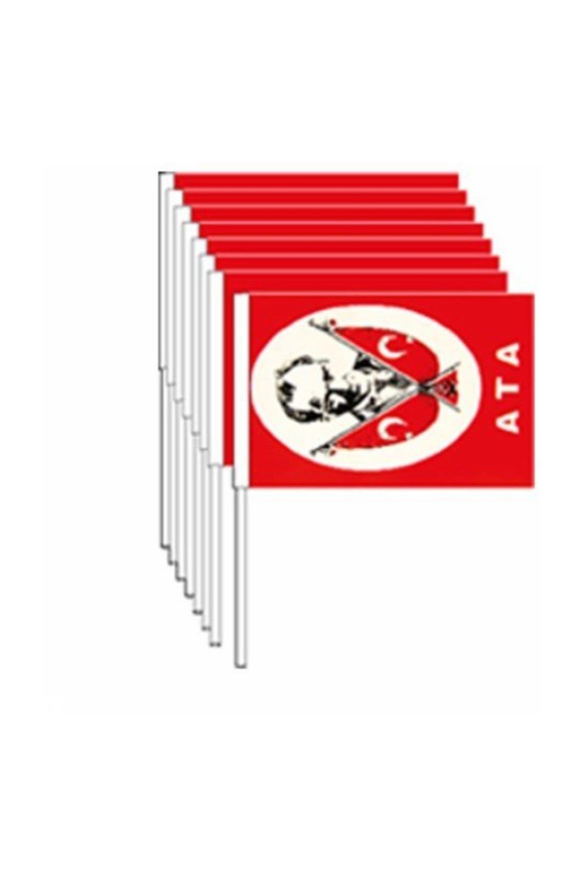 Vatan Kağıt Bayrak Sopalı Atalı Büyük 50 Li (1 Paket 50 Adet Bayrak)